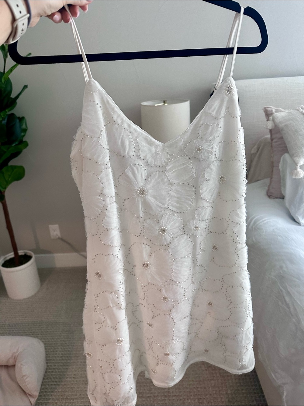 Abercrombie & Fitch White Beaded Floral Slip Dress